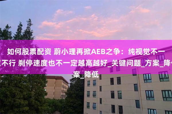 如何股票配资 蔚小理再掀AEB之争：纯视觉不一定不行 刹停速度也不一定越高越好_关键问题_方案_降低