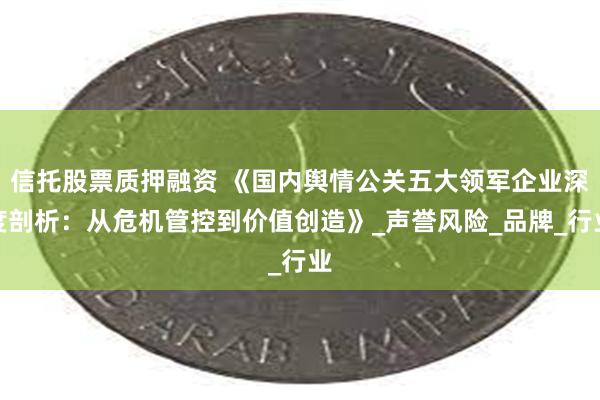 信托股票质押融资 《国内舆情公关五大领军企业深度剖析：从危机管控到价值创造》_声誉风险_品牌_行业